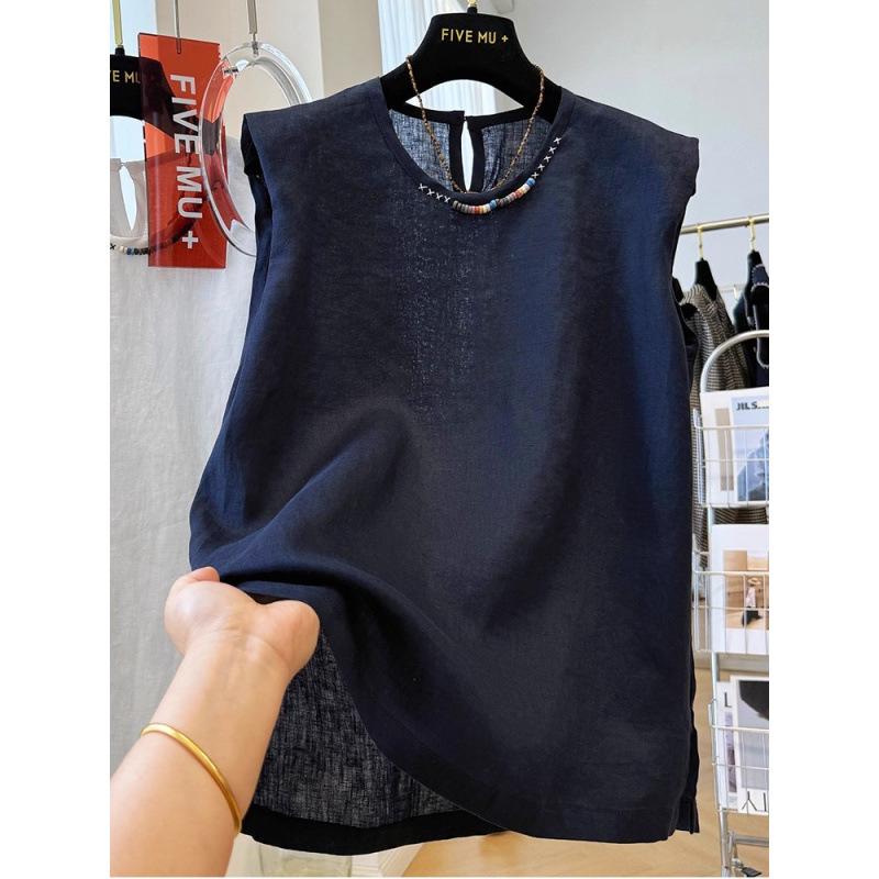 Women's Summer Sleeveless Cotton-Linen Embroidered Tank Top