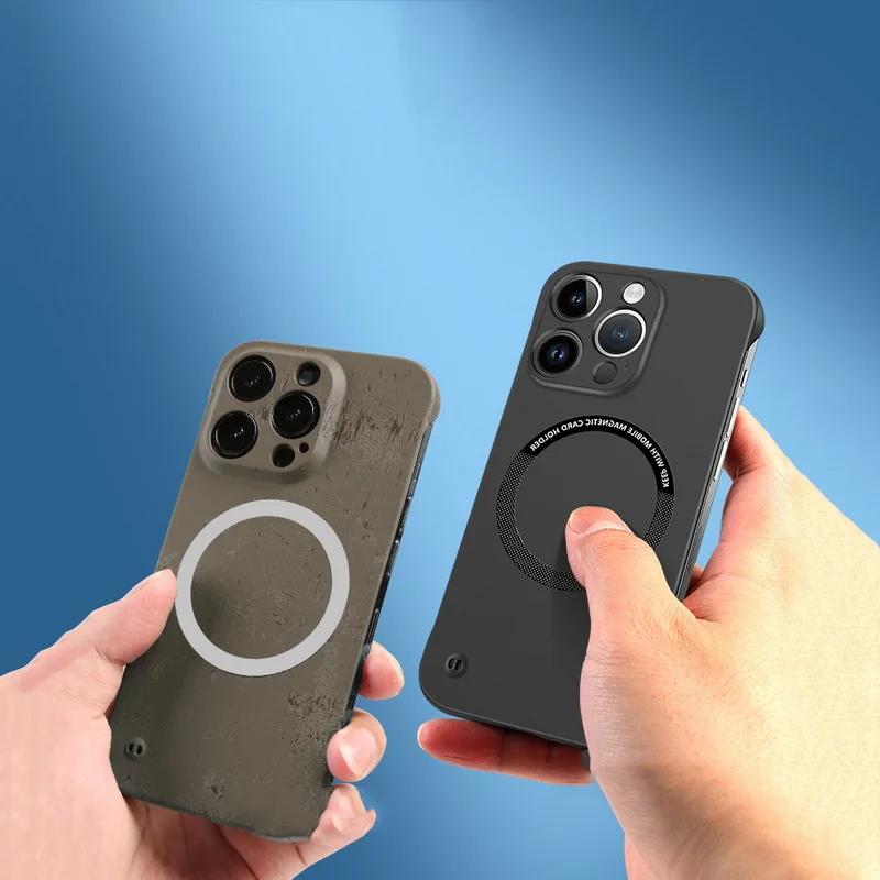 Luxuriöse, rahmenlose, magnetische Hart-PC-Telefonhülle für iPhone 15 14 Pro Max 13 12 11 Pro Max Mini 15 14 Plus Magsafe Matte, dünne Abdeckung