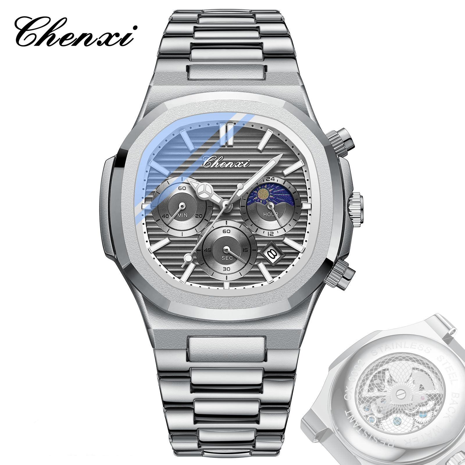 

CHENXI Роскошные мужские часы Водонепроницаемые Светящиеся Часы из нержавеющей стали Спортивные Кварцевые часы Мужские Дата Бизнес Наручные часы