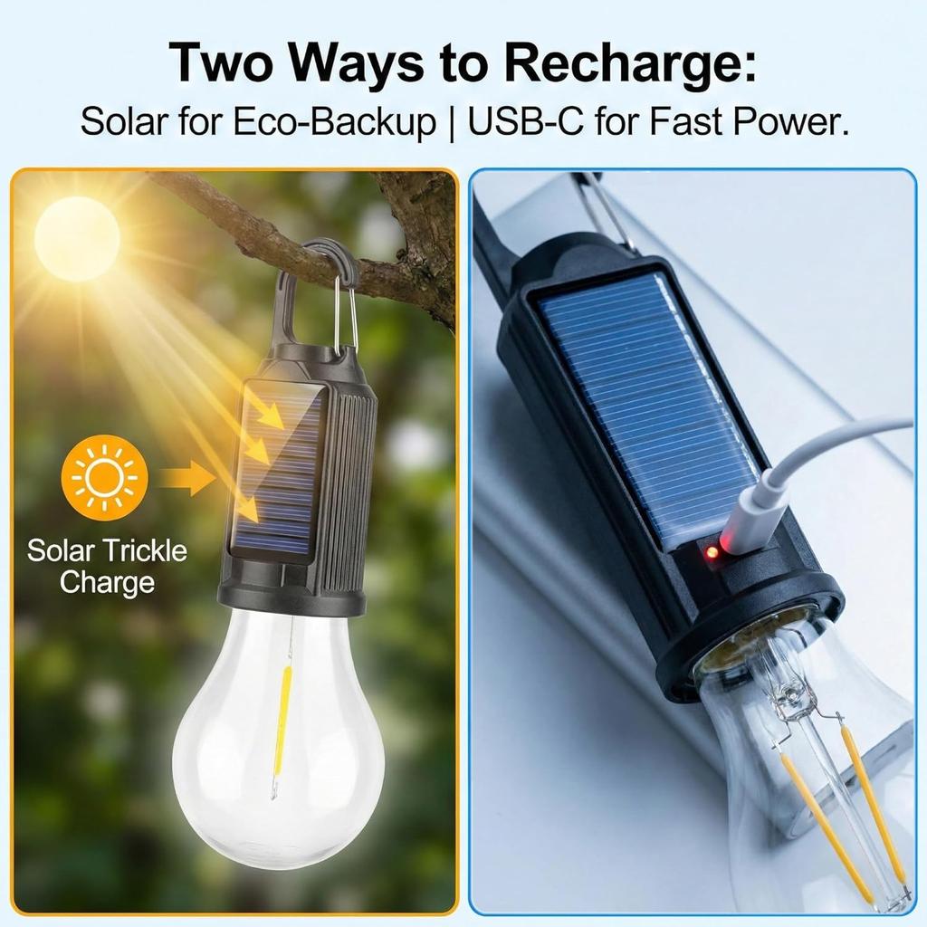 Solar Powered LED Camping Lamp USB Charging LED Lighting Lantern Waterproof Portable Handheld Lamp 100LM for Outdoor BBQ Camping