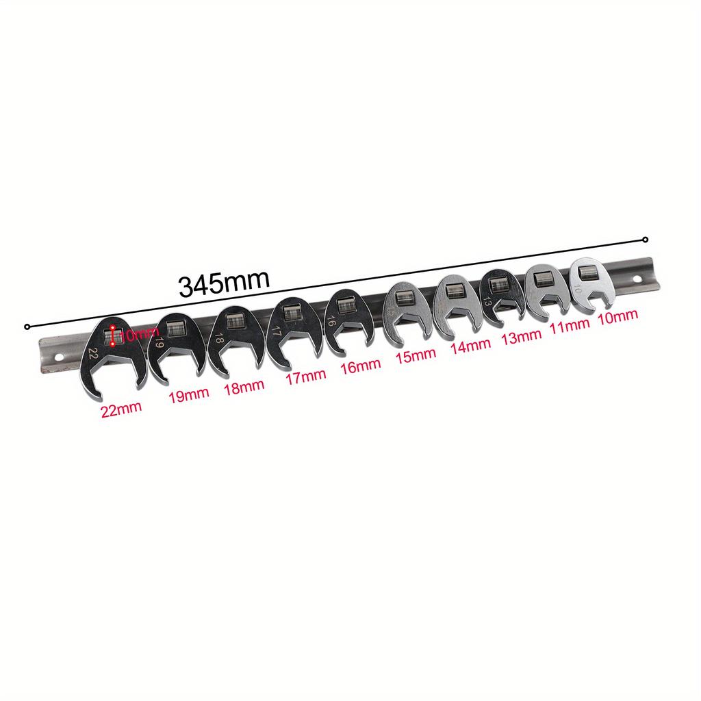 Set of 10 Crowfoot Wrenches with a 3/8 Inch Drive, Ranging from 10 To 22Mm, Designed for Use with Torque Wrench Keys