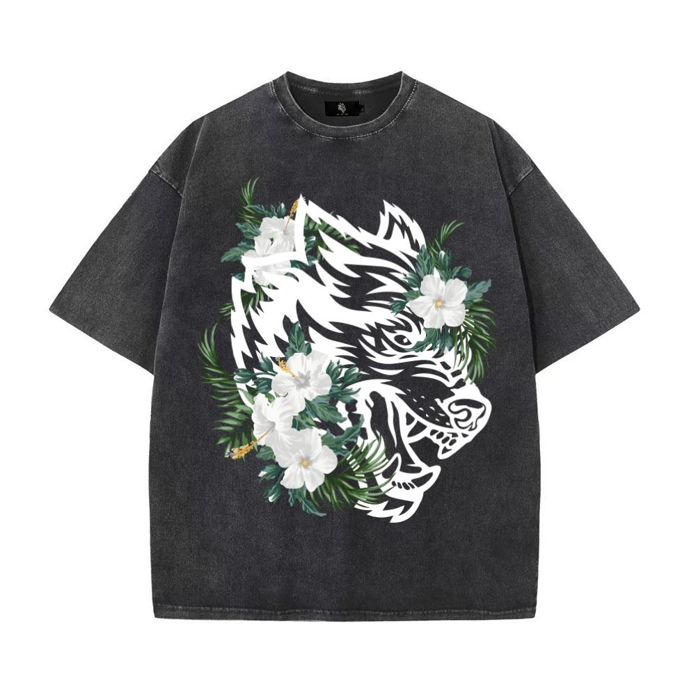 Wolf Graphic T Shirt Men's Womens Vintage Washed Short Sleeve T-shirts Men Men Hip Hop Oversized T-Shirt Streetwear