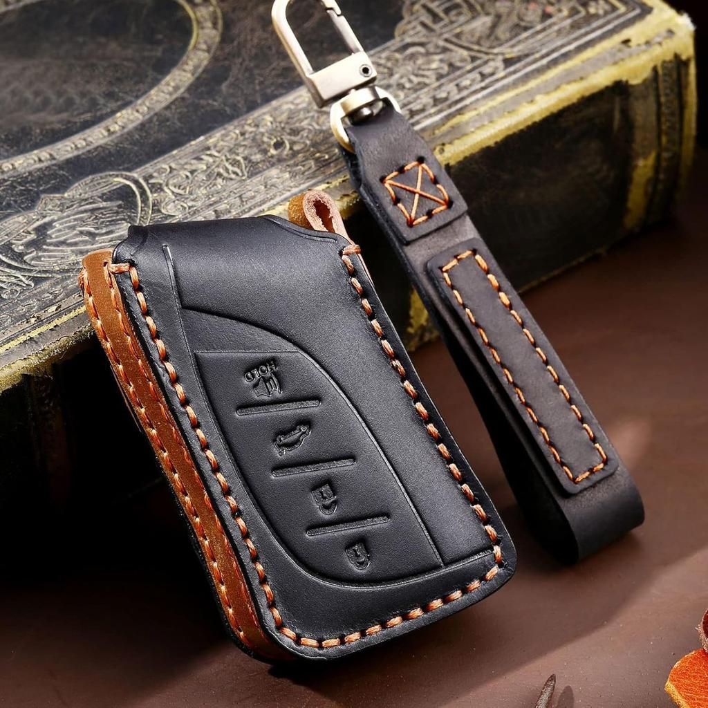 EASYANT Leather Car Key Fob Cover for Lexus -2025 ES RX 350 Compatible with Lexus New LS NX Key Shell Case Black