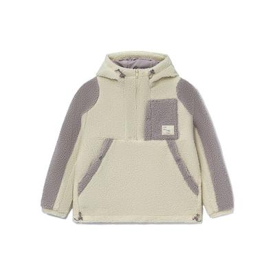 Li Ning Badfive Sports Basketball Series Half-Zip Loose Warm Fleece Hooded Jacket Winter Women Jackets Bone-White AFDR714-2