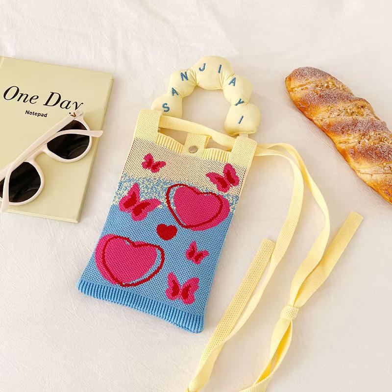 Ins Style Knitted Phone Bag Student Messenger Bag Tote Bag Shoulder Bag Crossbody Bag Handbag Key Holder Lipsticks Pouch