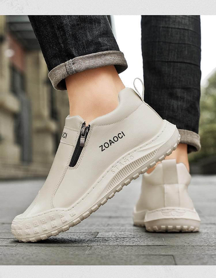 Men's White Breathable Slip-On Skate Shoes: Non-Slip, Wear-Resistant Casual Sneakers for Spring