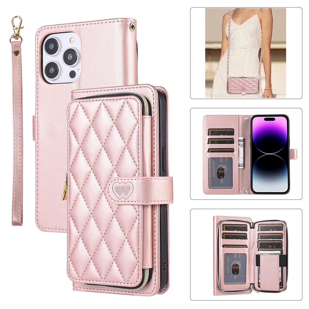 

Кожаный чехол через плечо с металлической цепочкой на молнии для iPhone 15 14 13 12 Pro Max Xs Max Xr 8/Samsung S24 S23 S22 S21 Ultra Plus A14 A13 A54 A53 A52 Samsung A05S розового золота