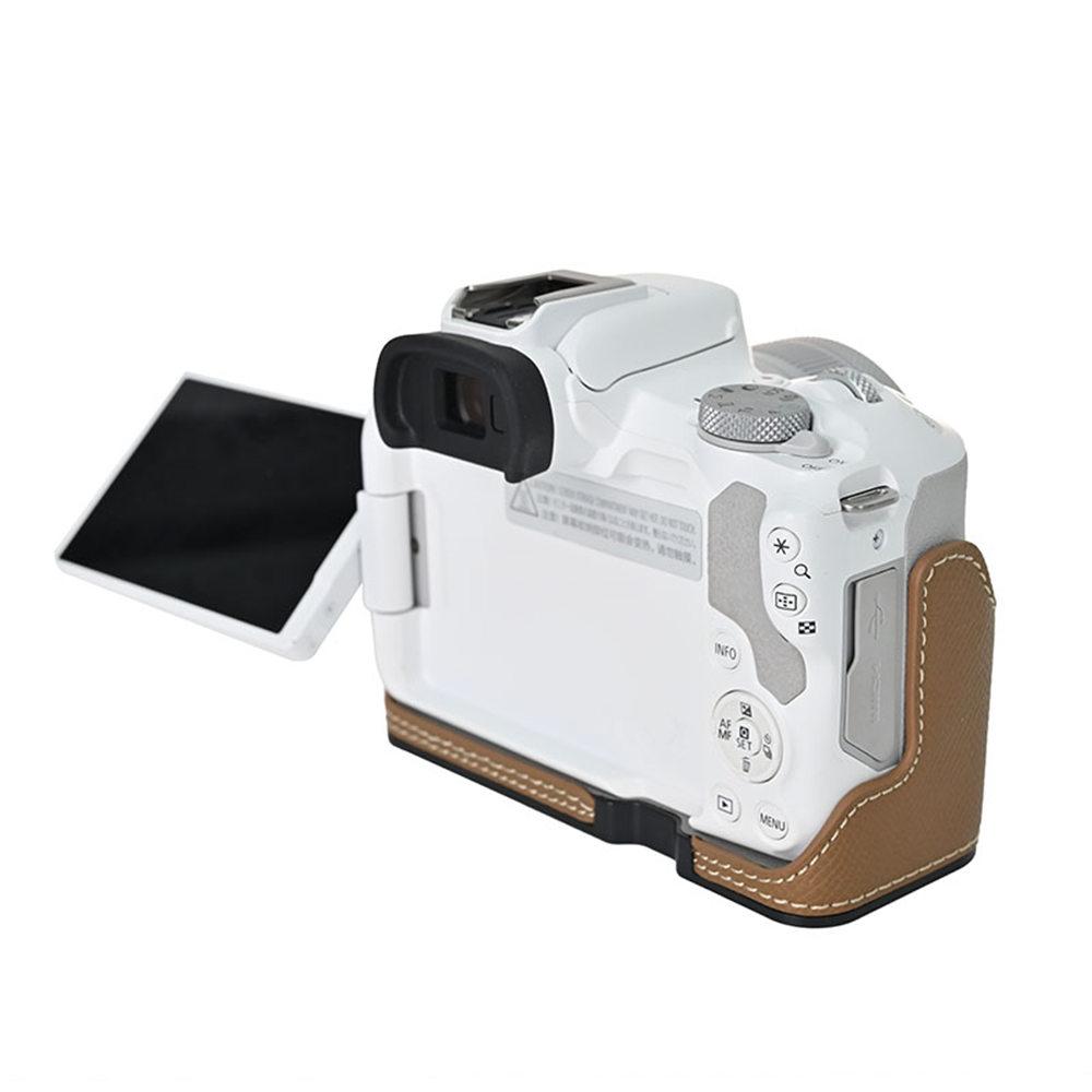 Palm Print PU Leather Camera Half Case for Canon EOS R50 R100 Bottom Opening Shockproof Cover