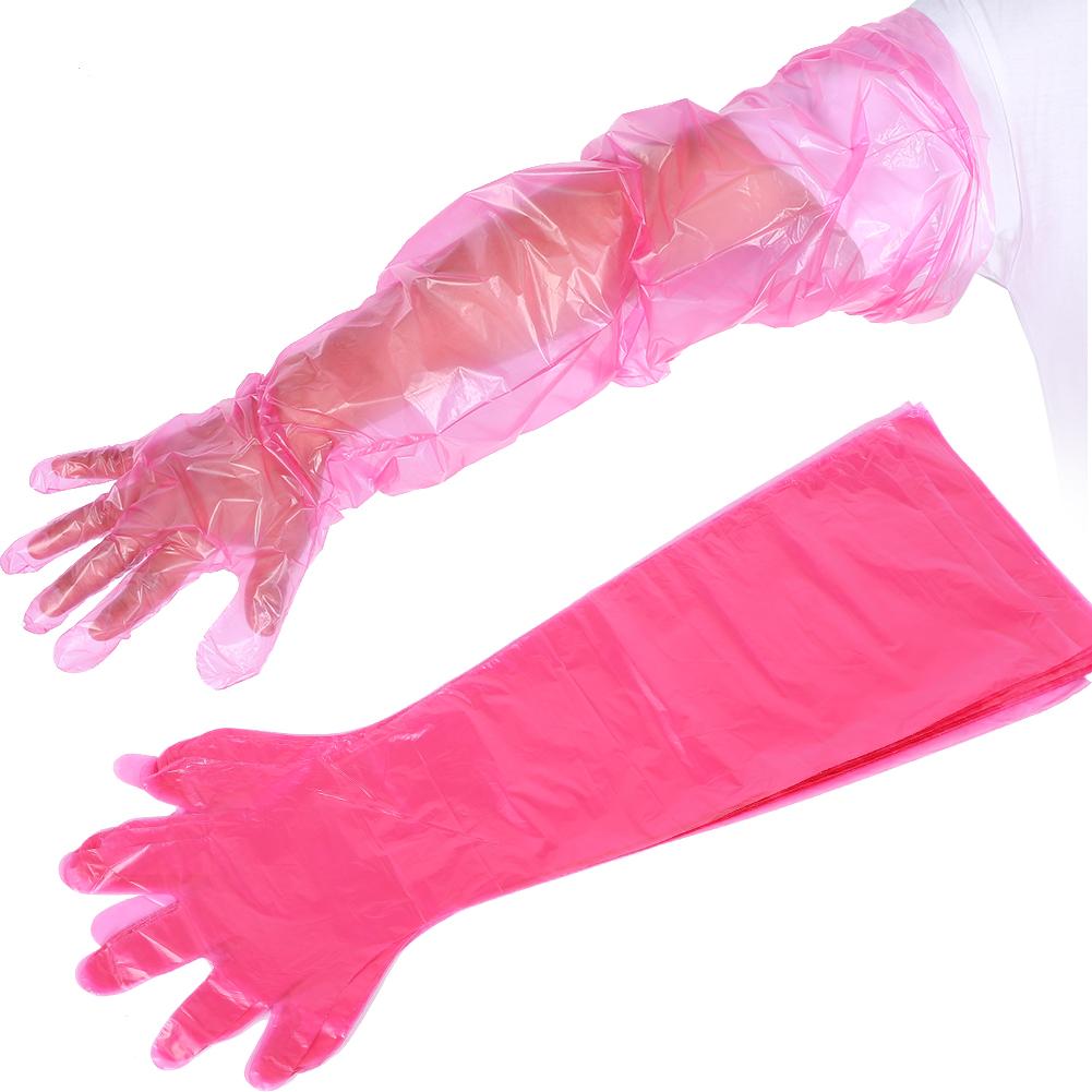 50 Stück Einweg-Armhandschuhe Weich Elastisch für Vieh Tierärztliche Untersuchung Rot