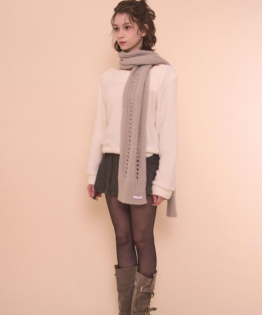 BELLIALEU Fuzzy Boat Neck Knit-Ivory