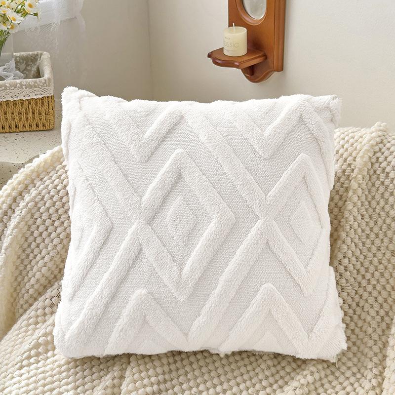 1PC Pillowcase Soft Single-Sided Pattern Plush Plump Material Elegant Geometric Diamond Jacquard Pattern Minimalist Style 45x45cm