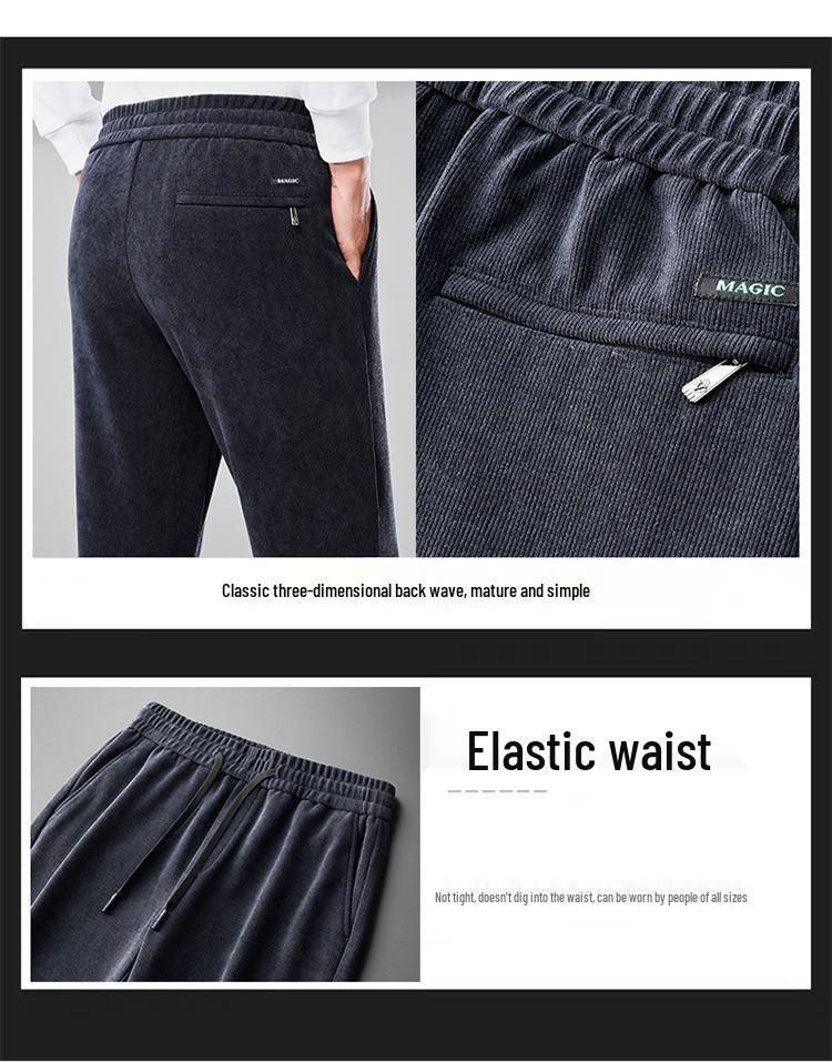 Men's Fleece-Lined Corduroy Pants - Slim Fit, Straight Leg, Business Casual for Autumn and Winter