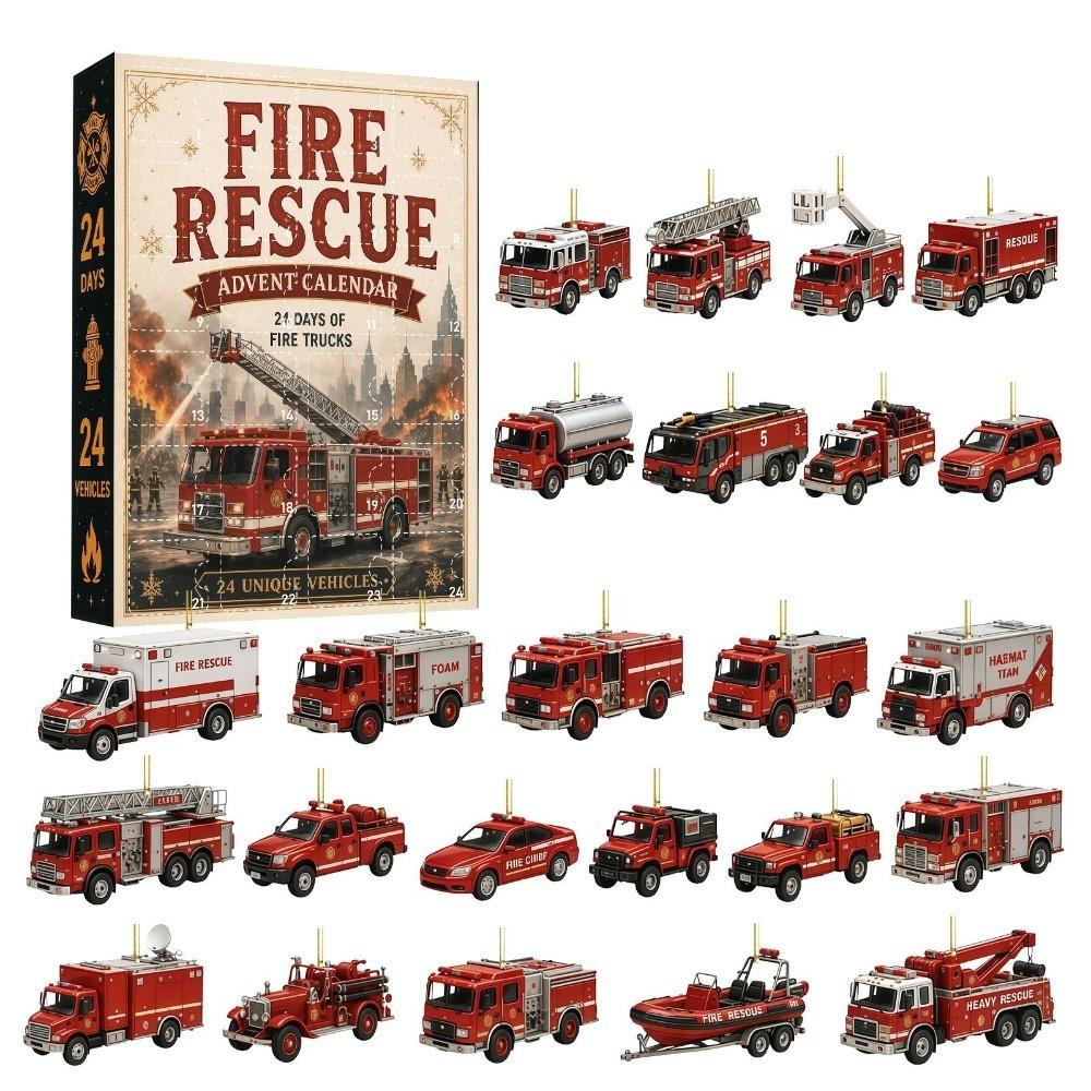 24-Tage-Countdown Fahrzeug-Schmuckset Acryl-Anhänger Weihnachten Hängendes Geschenk Feiertagsgeschenk Fire Truck