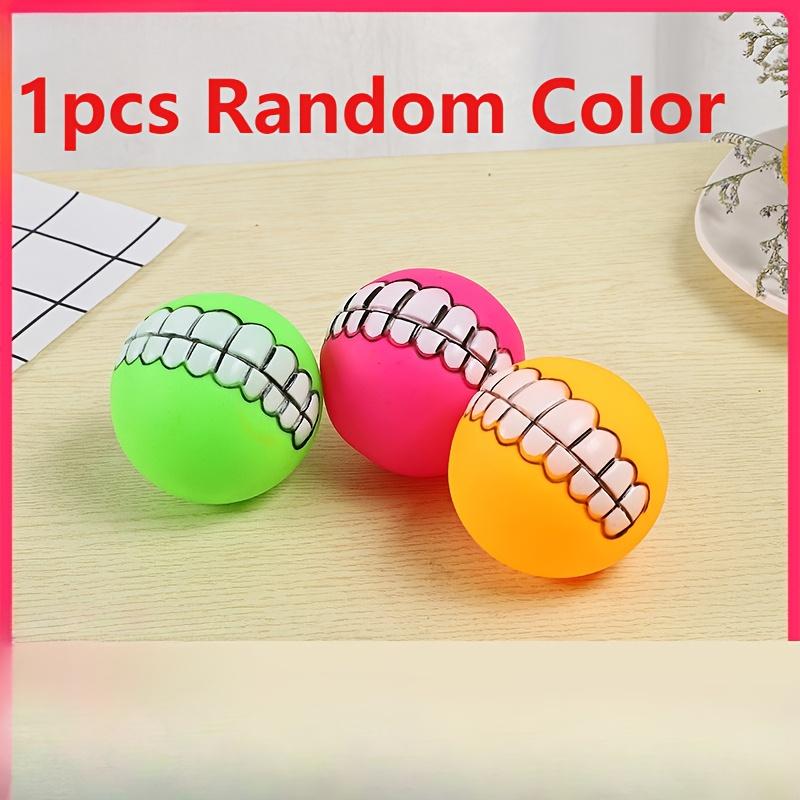 Squeaky Vinyl Dog Teeth Ball Durable Chew Toy for Aggressive Chewers Interactive Pet Training Toy with Fun Sound Multi-Colorir Teeth, Without Battery
