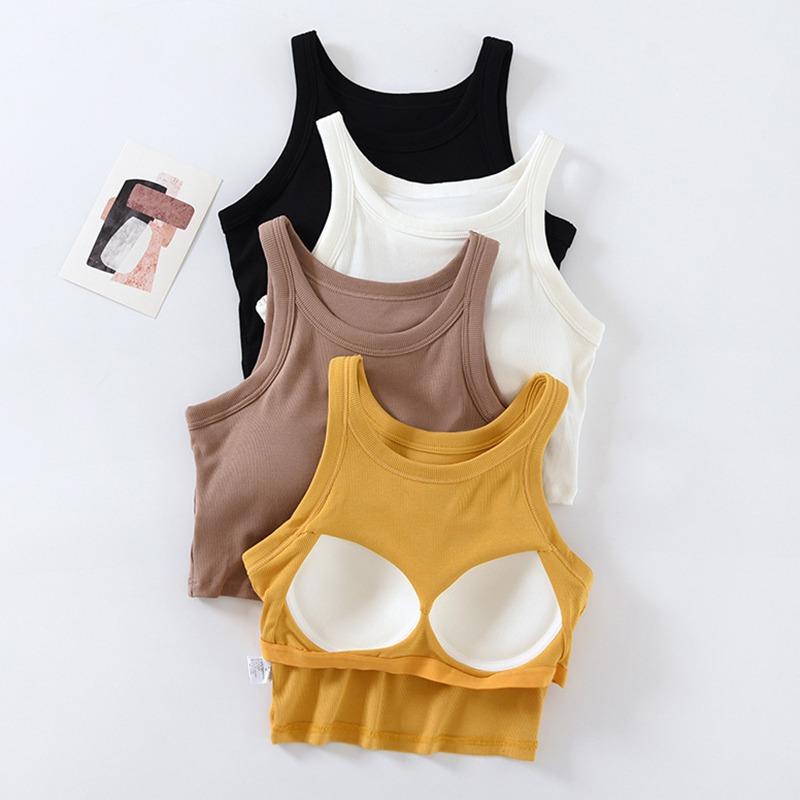 Round Neck Padded Slim Elastic Vest Sleeveless Anti-peeping Camisole Women's Short Top