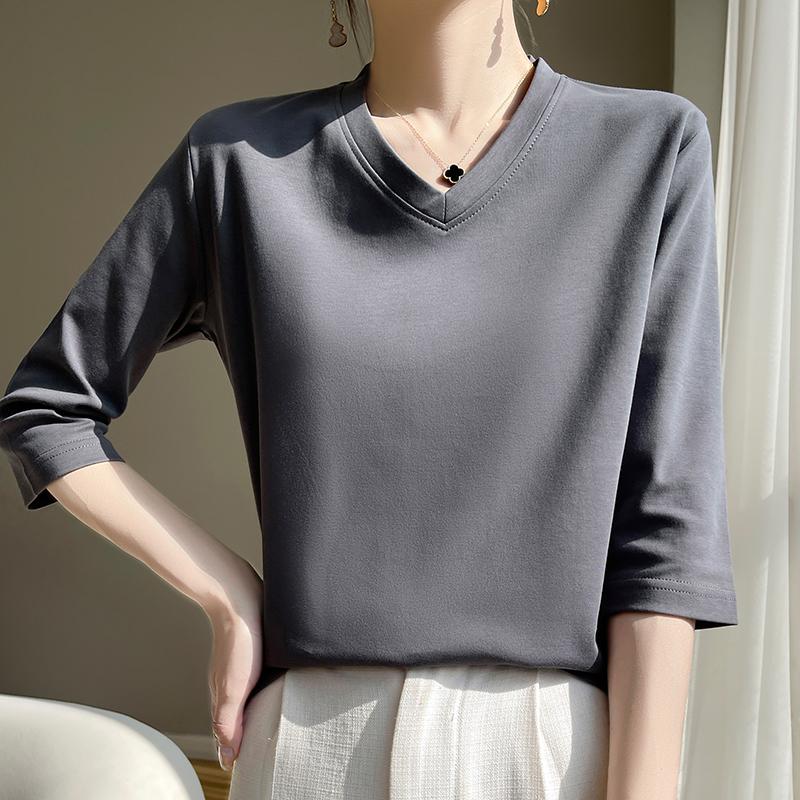 Spring And Summer White Mercerized Cotton Cropped Sleeve T-shirt Feminine Joker 100% Cotton Bottoming Shirt Half Sleeve