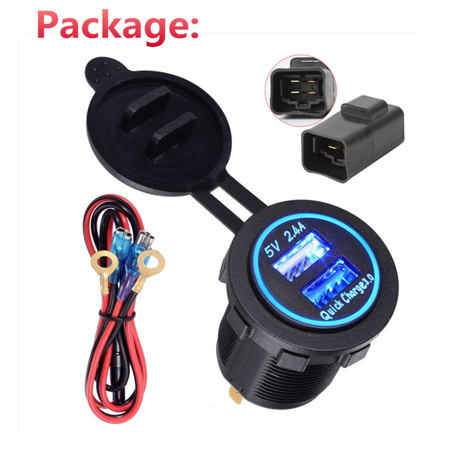 1PCS USB Charger 12V 22A Motorcycle Bike USB QC 3.0 Quick Charger WITH Relay