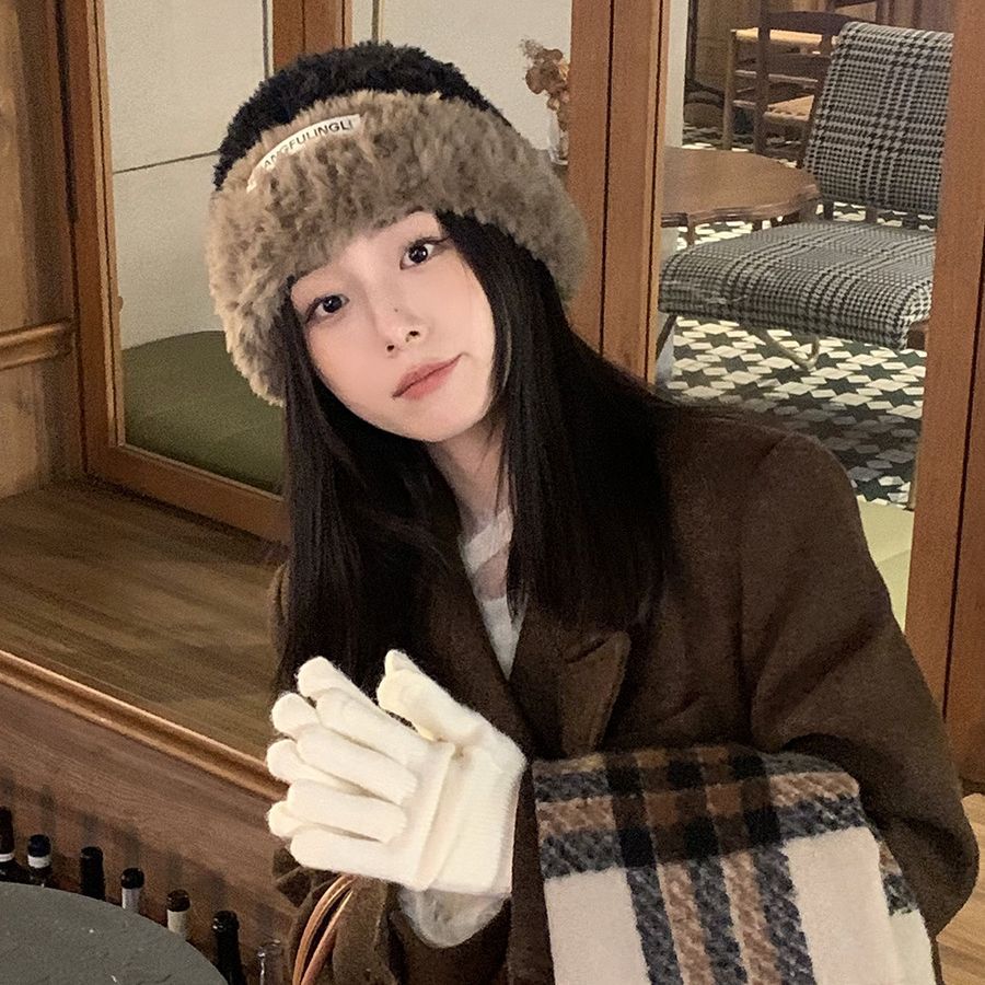 Autumn and Winter All Match Knitted Headband  Small Face  Warm Ear Protection Furry Cold Hat Large Head Circumference