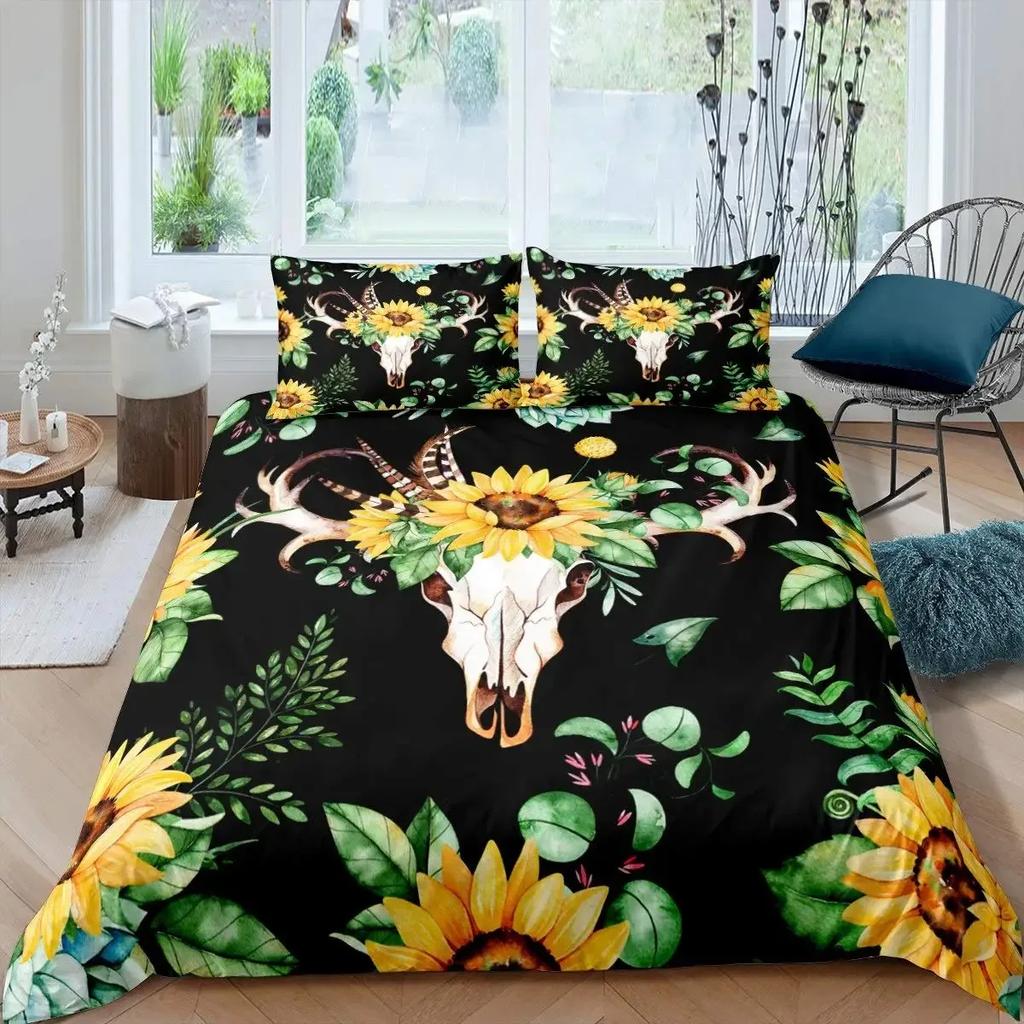 Sunflower Duvet Cover Set,Romantic Flowers On Old Fashioned Letters Postcards Newspapers,girls Sunflower Vintage Bedding Sets