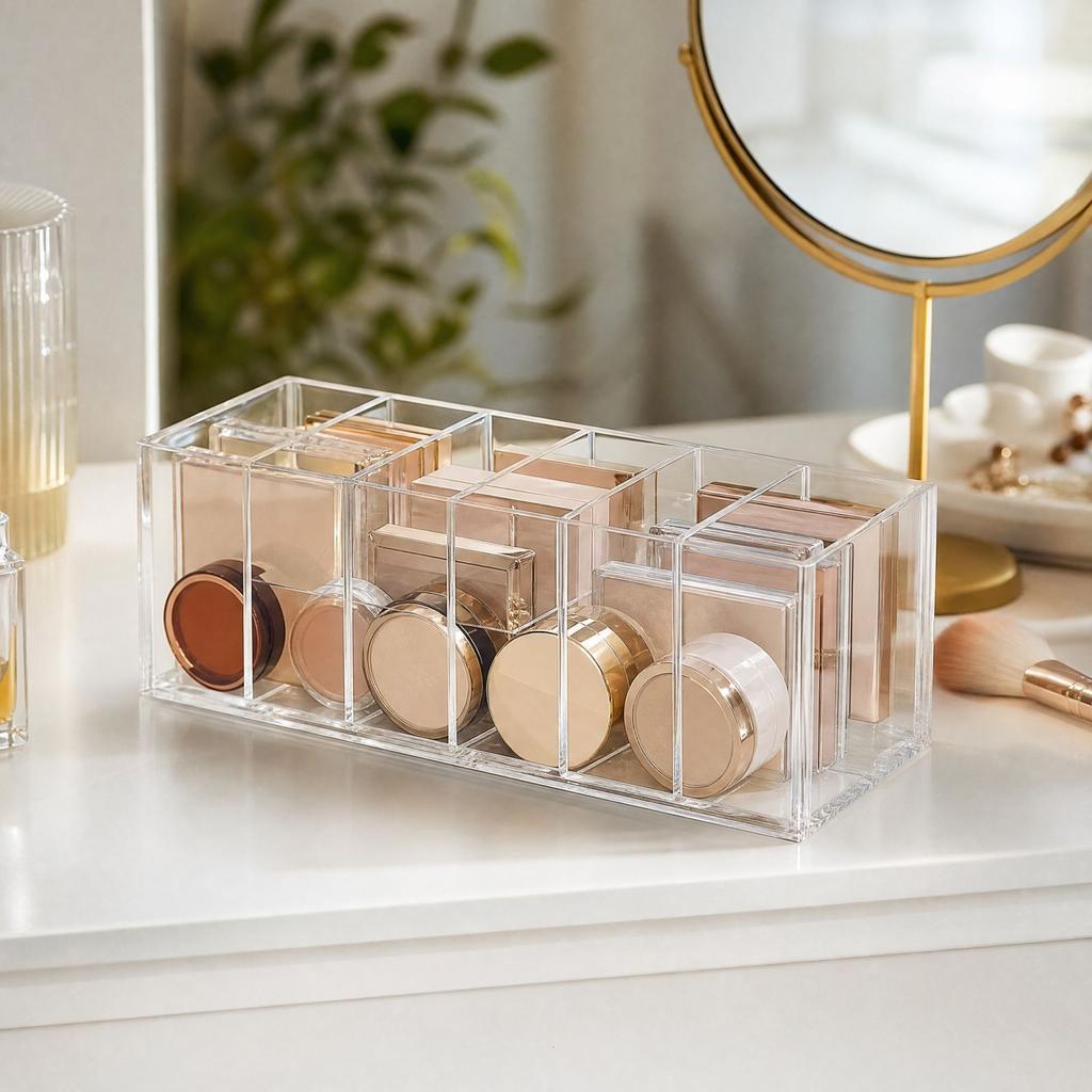 Clear Acrylic Makeup with 7 Divided Compartments for Compacts and Cosmetics