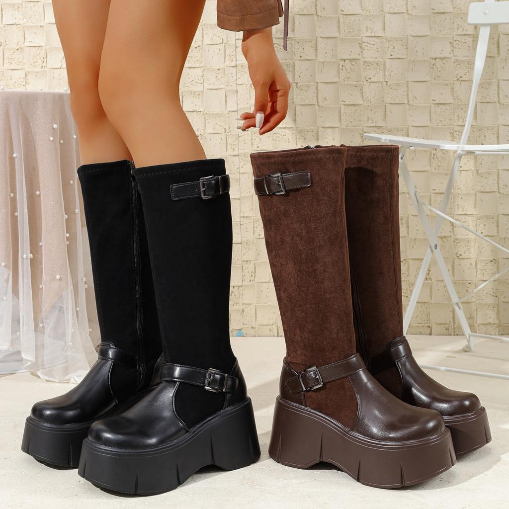 Retro French Black Platform Boots Women's 2025 New Autumn Small Fat Mm Thin and Heightened Knight Boots