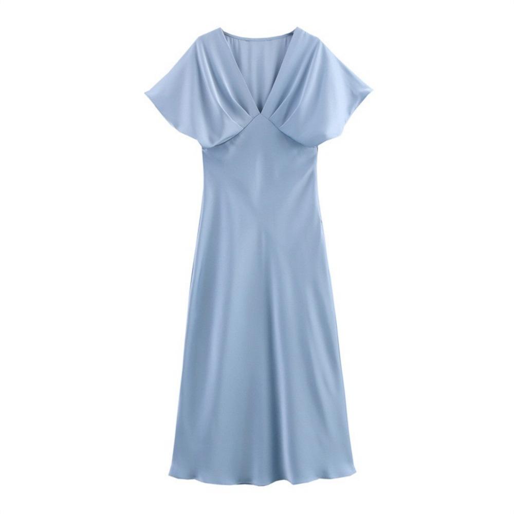 Dámské nové šaty Léto Elegantní Móda Slim V-výstřih Street Dovolená Dlouhé šaty Mladé ženy Šik Pohodlné šaty