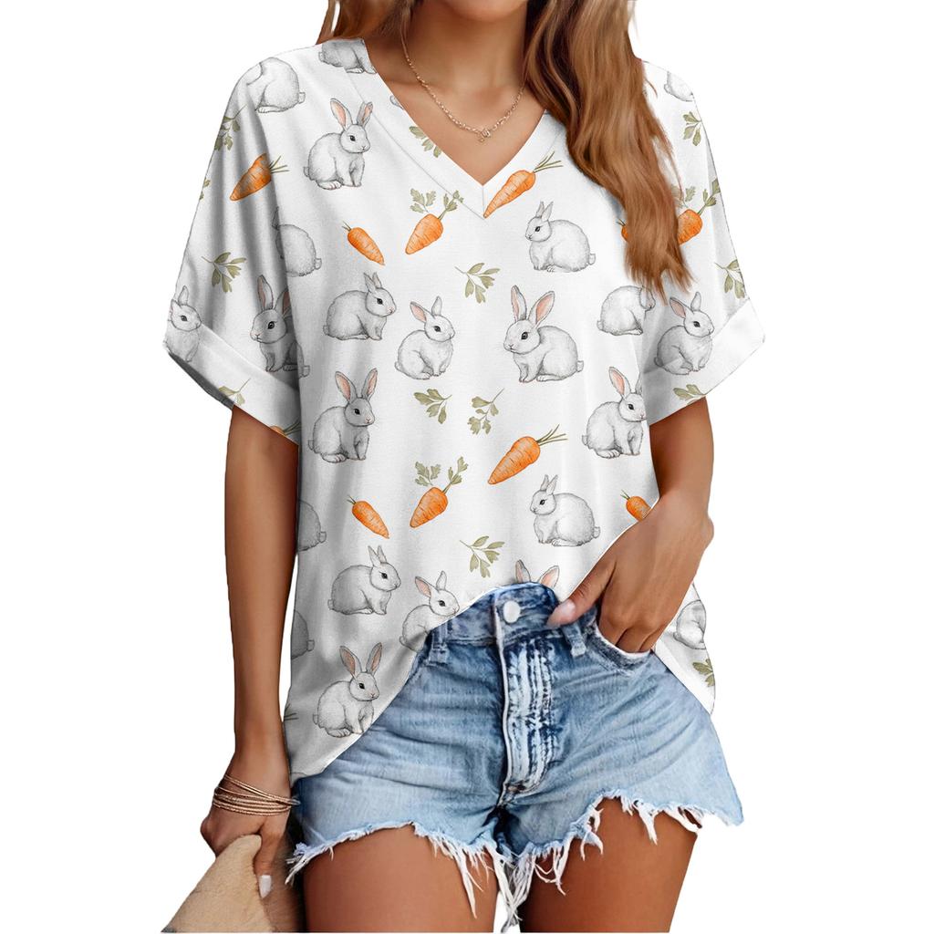 Women's Fashionable Casual Everyday Versatile Easter Print Slim-Fit Summer Short-Sleeve Top