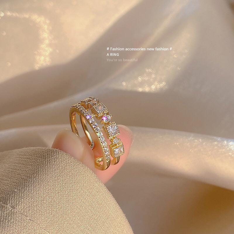 Diamond-Studded Minimalist Double-Layer Adjustable Ring for Women