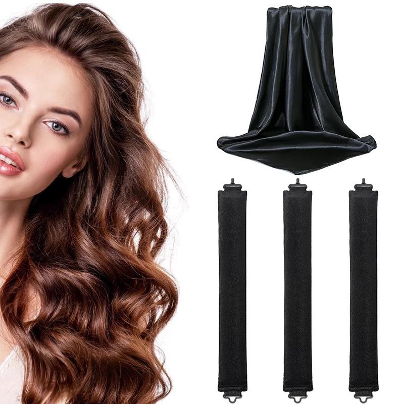 

4-piece Set Heatless Hair Curlers Women Soft Hair Curlers Hair Heat Loop Styling Tools Lazy Night Soft Curler чорний