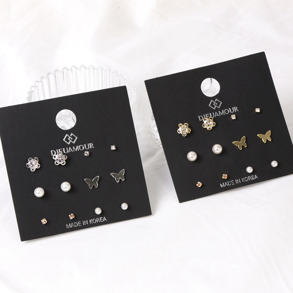 Dieuamour [12Pack] Flower Butterfly Pearl Daily Earring Set