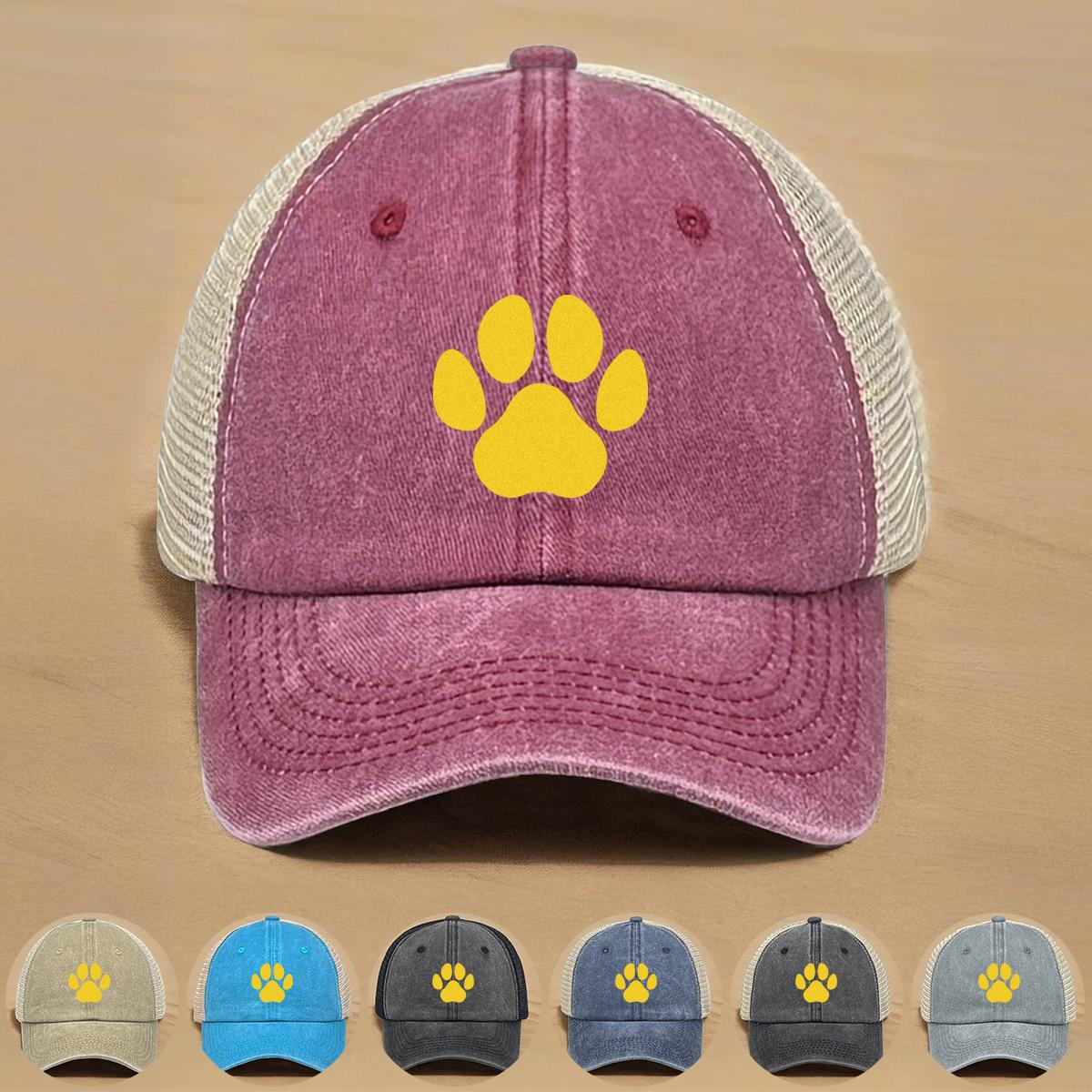 

Golden Cat Paw Print Snapback Trucker Hat, Sports Hat Solid Color Curved Brim Retro Casual Adjustable Mesh Cap as the picture сірий колір