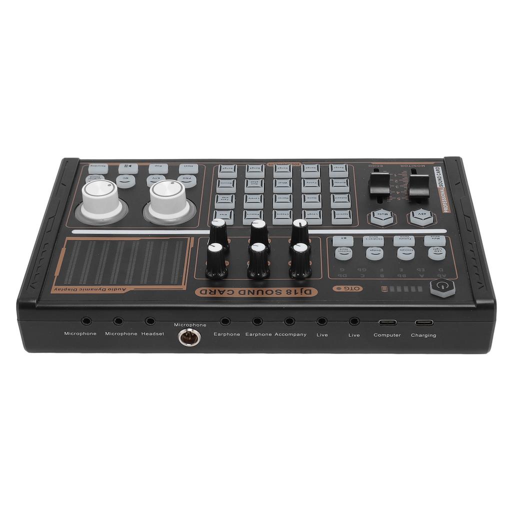 Sound Mixer Multi Sound Effects Noise Reduction Colorful Lights DJ18 Bluetooth Live Sound Card for 4