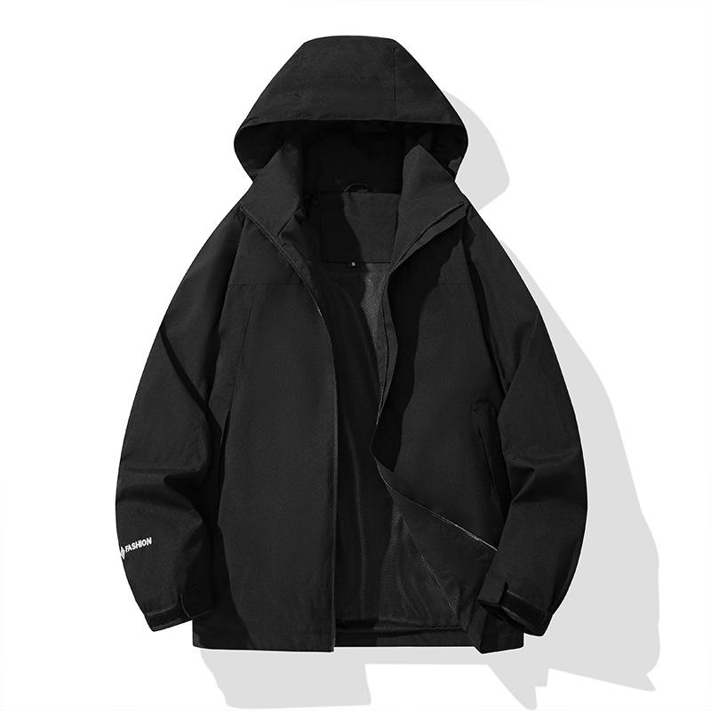 Autumn New Outdoor Windproof Waterproof Jacket Couple Can Detachable Hat Mountaineering Wear Sports Casual Jacket Men
