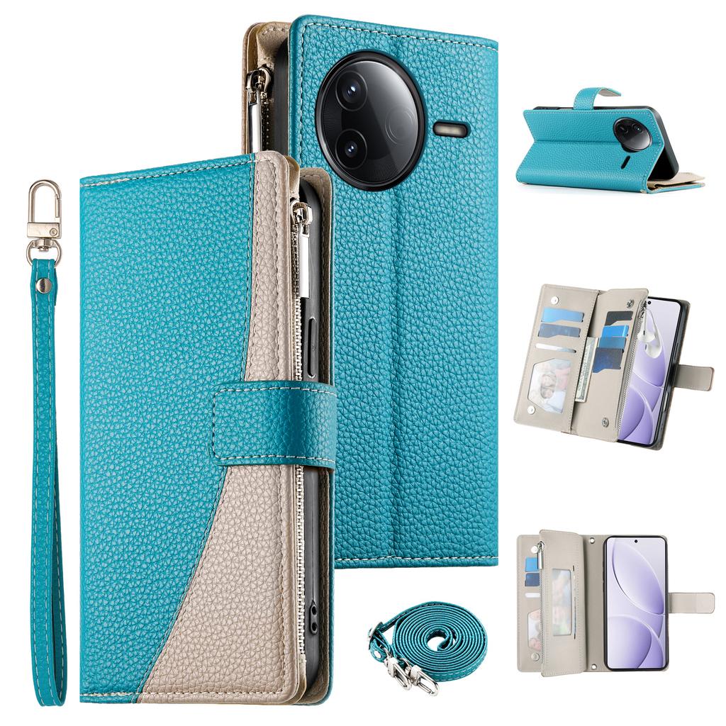 Leather Case For Xiaomi Redmi K80 Pro 5G/K80 5G/Poco F7 Pro 5G/F7 Ultra 5G Zipper Wallet Color Splicing Flip Phone Cover with Straps