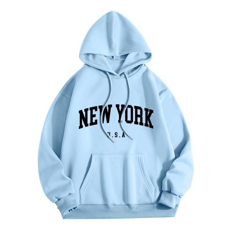 Gothic Style Women's NEWYORK Letter Print Loose Hoodie Sweatshirt