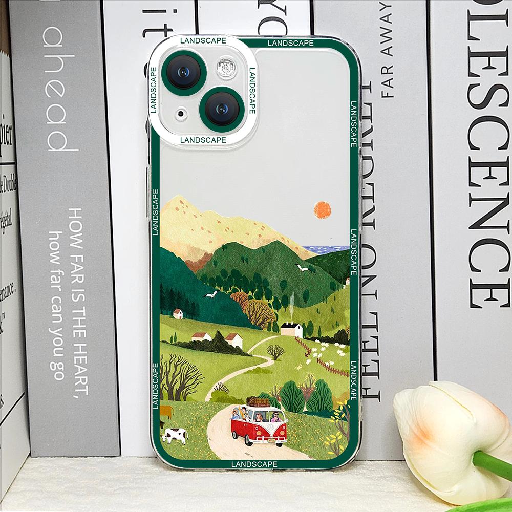 Landscape Oil Painting Phone Case for IPhone 14 15 16 Pro MAX 11 13 12 XS X SE2 XR 7 8 Plus Shockproof Aesthetic Art Soft Covers