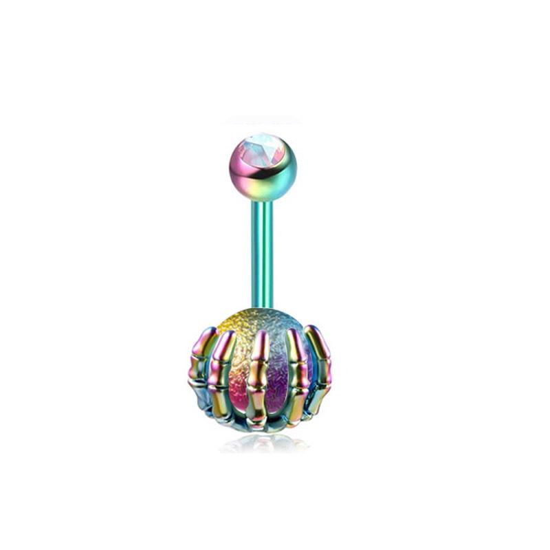 Multi-Color Turquoise Belly Button Ring with Skull and Ball Design