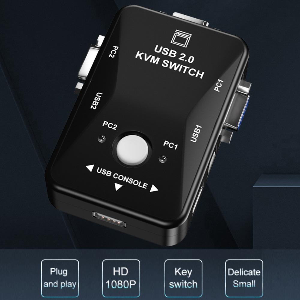 VGA 2 Port VGA KVM Switch 2 in 1 Out USB 2.0 KVM  Switcher  for Computer/Mouse/keyboard/U Disk