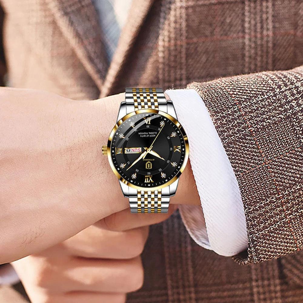 QINGXIYA Herren Business Casual Edelstahl Männer Quarz Armbanduhren Männlich Uhr Wasserdichte Uhr Mann Mode Relogio Masculino