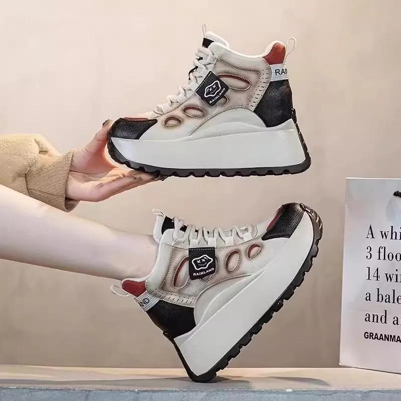 Pantofi de damă Pantofi plus catifea, Pantofi sport casual cu talpă înaltă pentru femei, Pantofi Daddy cu talpă groasă pentru iarnă, Pantofi de bumbac rezistenți la frig