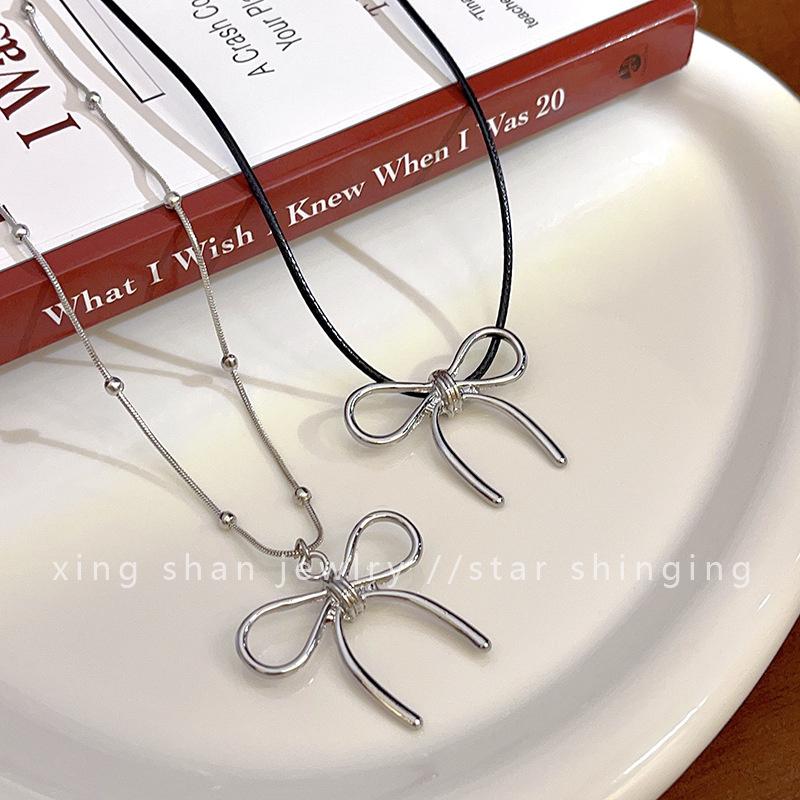 Sweet Cute Bowknot Pendant Rope Chain Necklace For Women Girl Choker Necklace Cool Y2K Aesthetic Jewelry Gift