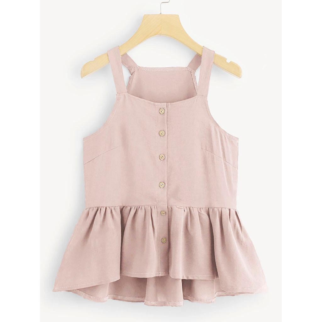 

Fashion Women Casual Camis Sleeveless Crop Single Breasted Ruffle Hem Tops XL розовый