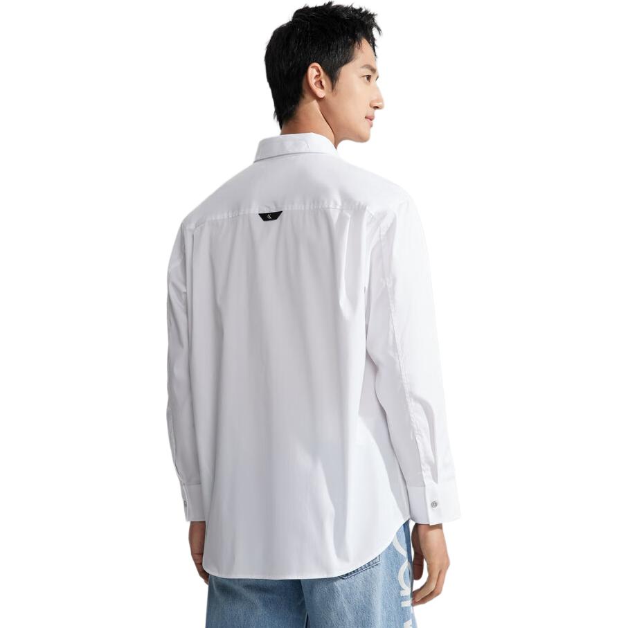 Calvin Klein Solid Point Collar Button Long Sleeve Shirt Men shirts Moonlight-White J325014-YAF