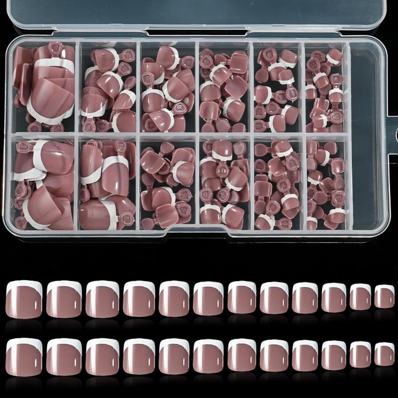 120 Adet Fransız Kısa Kare Basmalı Takma Tırnak Nude Pembe Tam Kaplama Sahte Ayak Tırnakları Kadınlar İçin Sahte Ayak Tırnak Uzatma