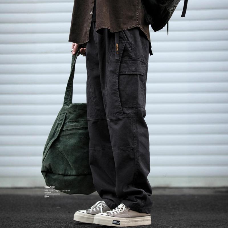Retro multi-pocket overalls men's heavy spring washed straight loose cone casual pants