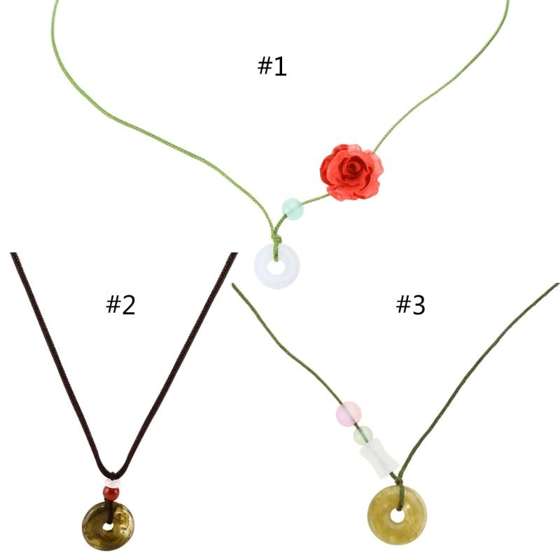 Jade Beads Safety Buckle Camellia Flower Necklace Female Temperament Long Rope Collarbone Chain Adjustable Chain Jewelry
