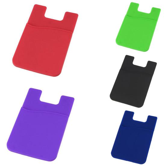 Solid Color Silicone Card Sleeve Earphones ID Credit Storage Phone Back Case