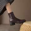Krazing Pot Microfiber Autumn Winter Shoes Thick Med Heels Size 43 Chelsea Boots Zipper Ankle Boots