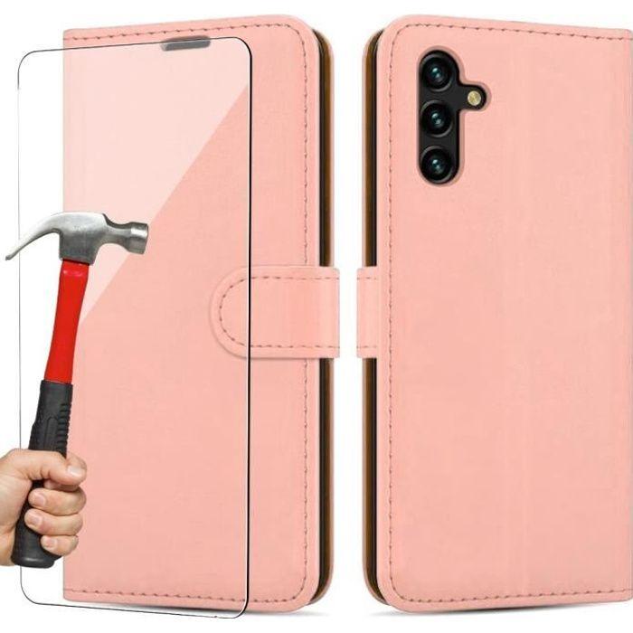 Coque Rabat - Booling - pour Samsung A04s - Rose - Fermeture Magnétique - 2 Verres Trempés Inclus