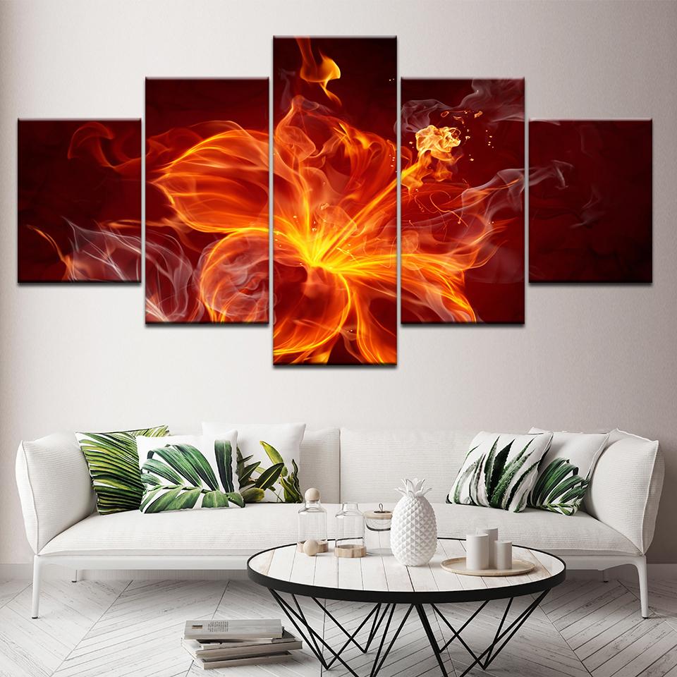 Canvas Painting Fire abstract flowers 5 Pieces Wall Art Painting Modular Wallpapers Poster Print for living room Home Decor